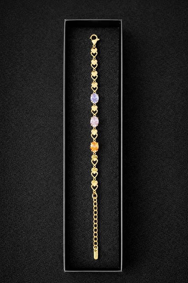 Colorful Zircon Stone Gold Color Women's Bracelet – Stylish Design with Heart Detail