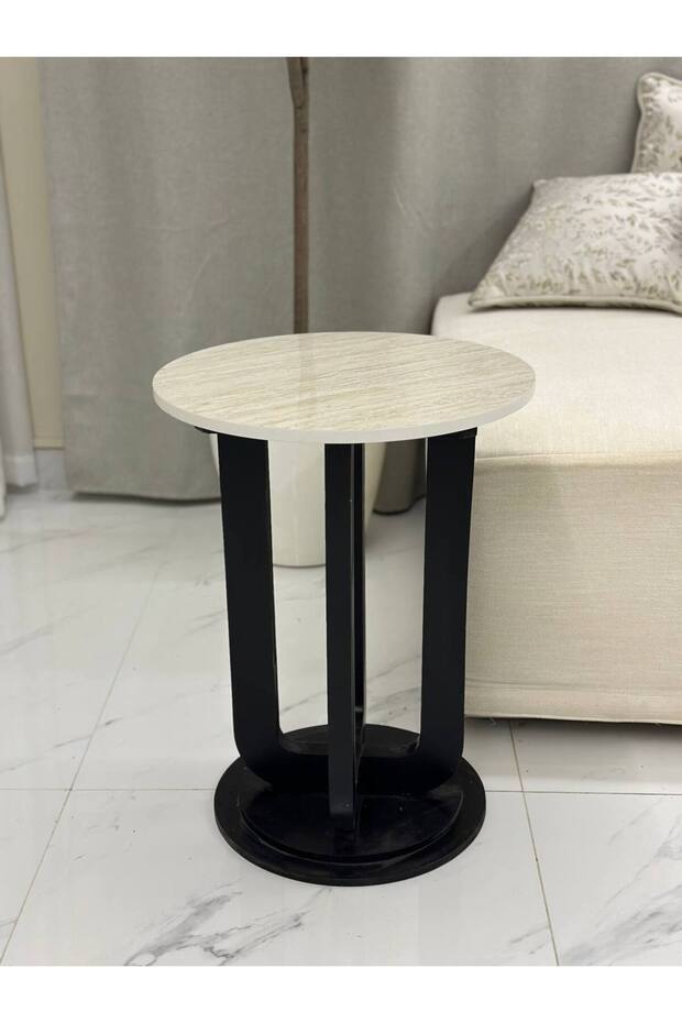 Wooden serving table, marble alternative - 3