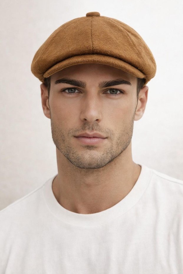 British Beret Octagonal Woolen Men's Premium Vintage Newsboy Hat Peaky Style Flat Cap for Winter