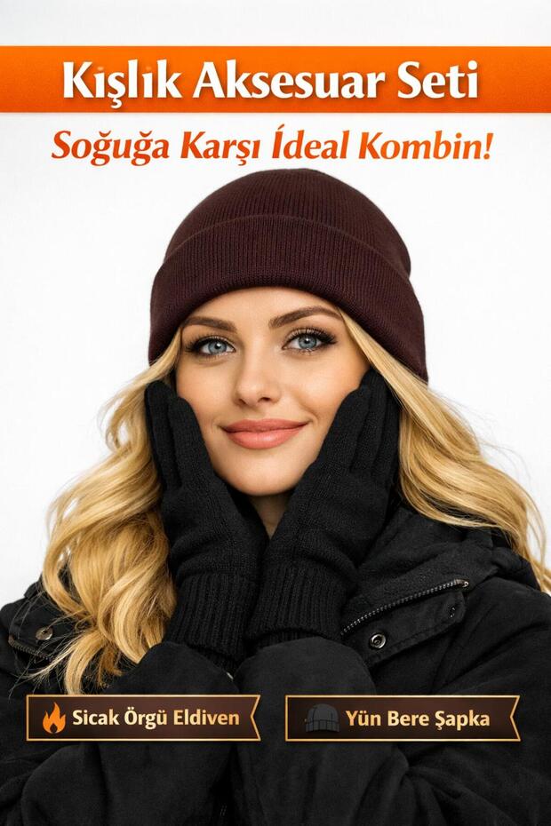 Women's Beanie Hat and Glove Set Black Stylish Winter Knitwear Beanie & Glove Combination – Daily Use
