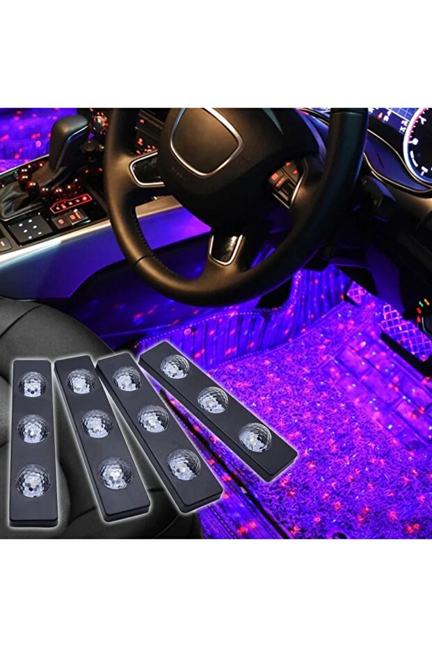 طقم إضاءة محيطية LED للسيارة يعمل بمنفذ USB | مصابيح أرضية سهلة التركيب مع لاصق 3M