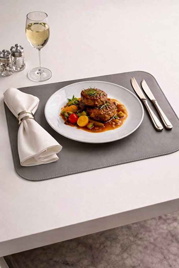 2 Pieces of Gray Leather Tableware Presentation Plate Mat Supla Placemat 42X30