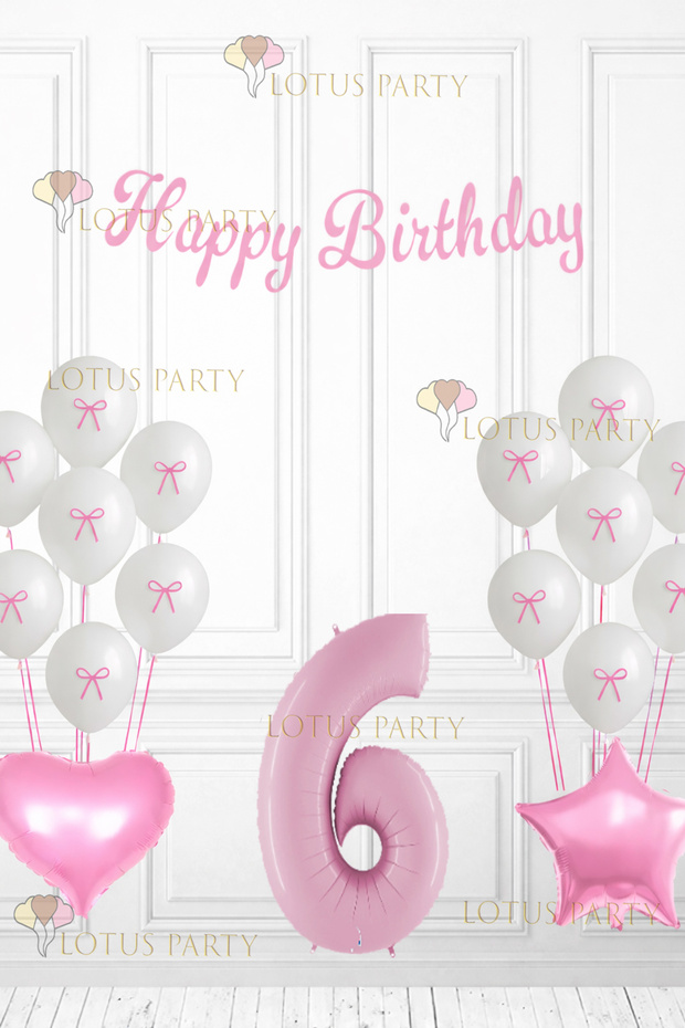 Pink Ribbon Balloon Pink Ribbon White Balloon Birthday Set with Ribbon Pink Heart Star 6 Years Old
