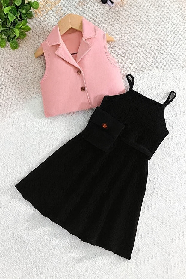 Summer Woven Vest Dress with Belt and Bag