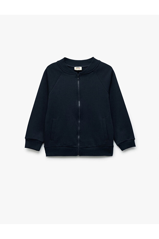 Basic Zippered Navy Blue Boys' Sweatshirt 6Wkb10002Tk - 1