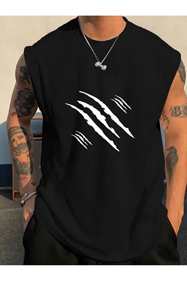 Silatrend Men's Black Original Printed Oversize Cut Cotton Crew Neck Undershirt