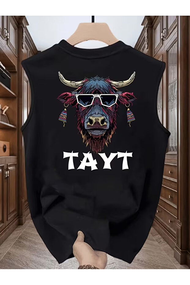 Silatrend Men's Black Original Printed Oversize Cut Cotton Crew Neck Undershirt