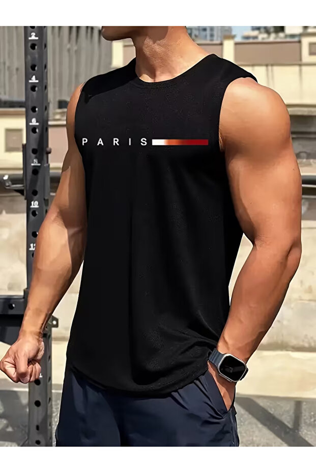 Silatrend Men's Black Original Printed Oversize Cut Cotton Crew Neck Undershirt