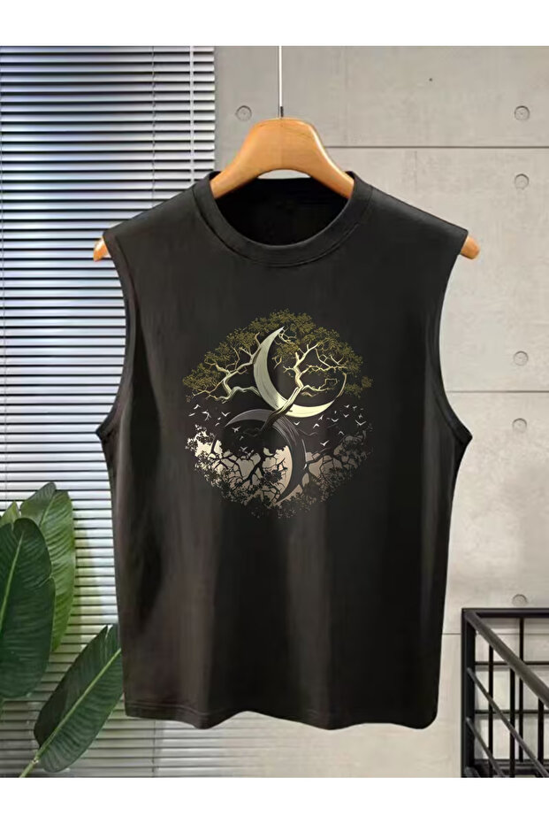 Silatrend Men's Black Original Printed Oversize Cut Cotton Crew Neck Undershirt