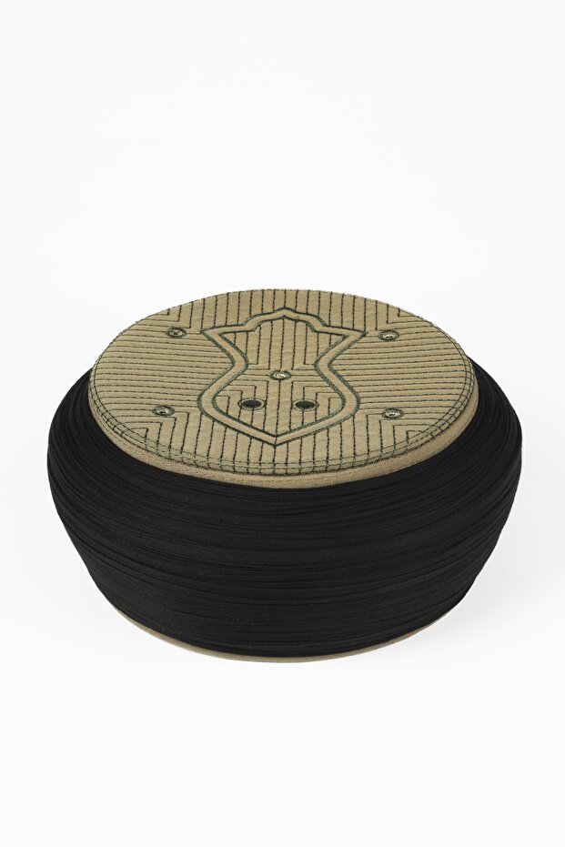Namaz Sarigi - Black Fabric - Green Skullcap - Round Wrap - Nâli Şerif - 5 Meters