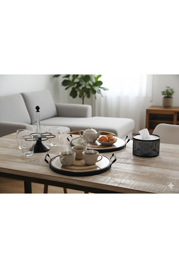 طقم صواني تقديم مع علبة مناديل - 3