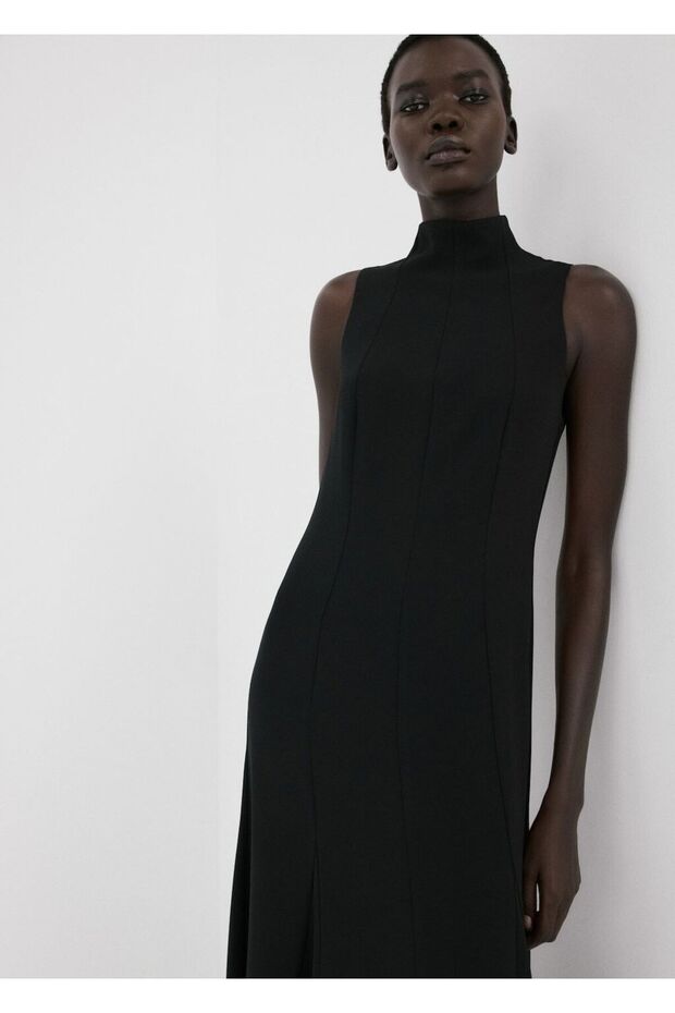 Yüksek yaka midi elbise - 1