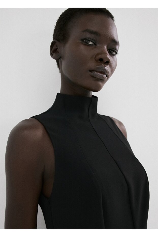 Yüksek yaka midi elbise - 7