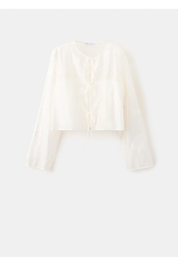 Çiçek işlemeli lyocell bluz - 3