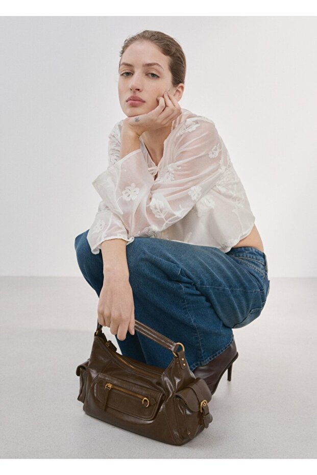 Çiçek işlemeli lyocell bluz - 8