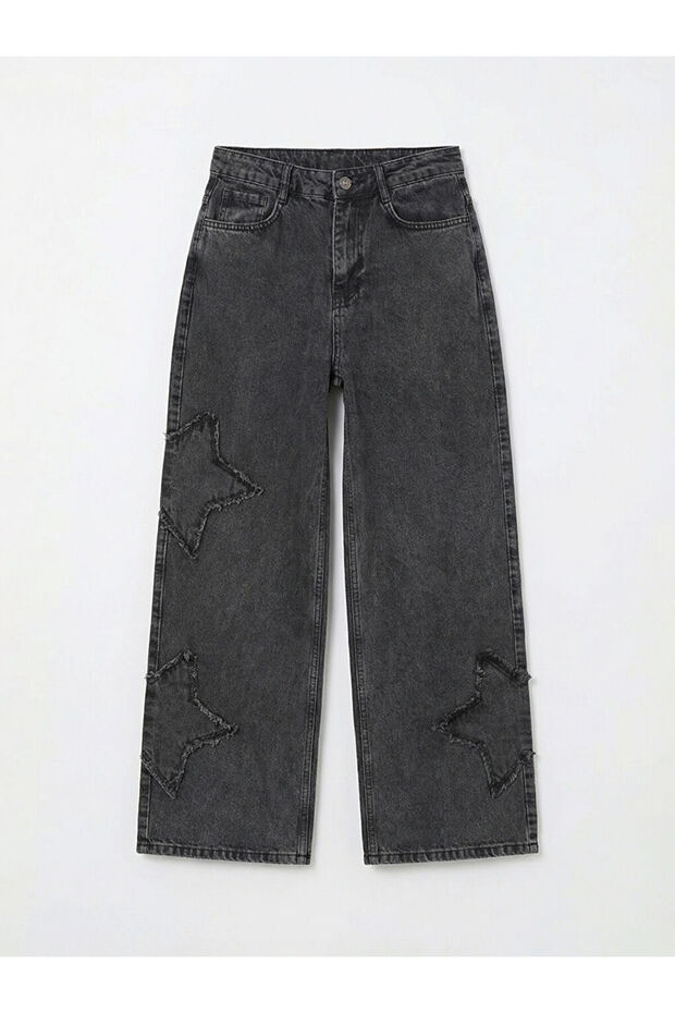 Wideleg Embroidered Girl's Jean Trousers
