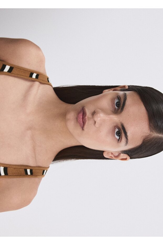 Çizgili triko bluz - 7