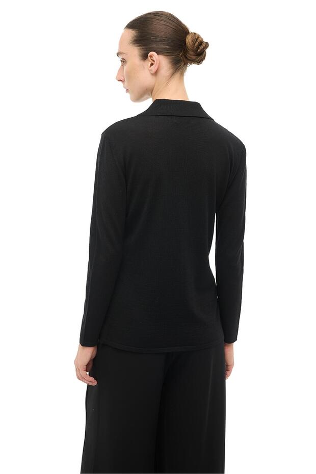 Siyah Gömlek Yaka Triko Hırka - 3