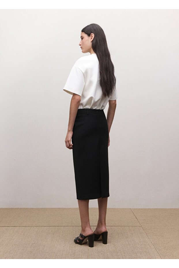 Yün karışımlı midi etek - 4