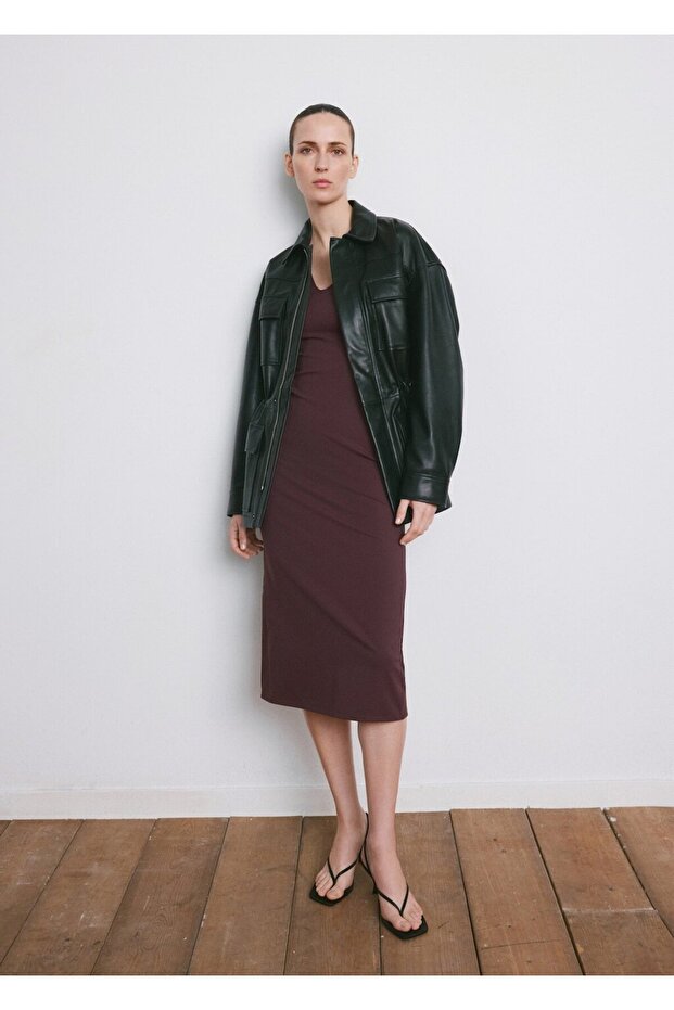 V yaka dar kesim elbise - 2