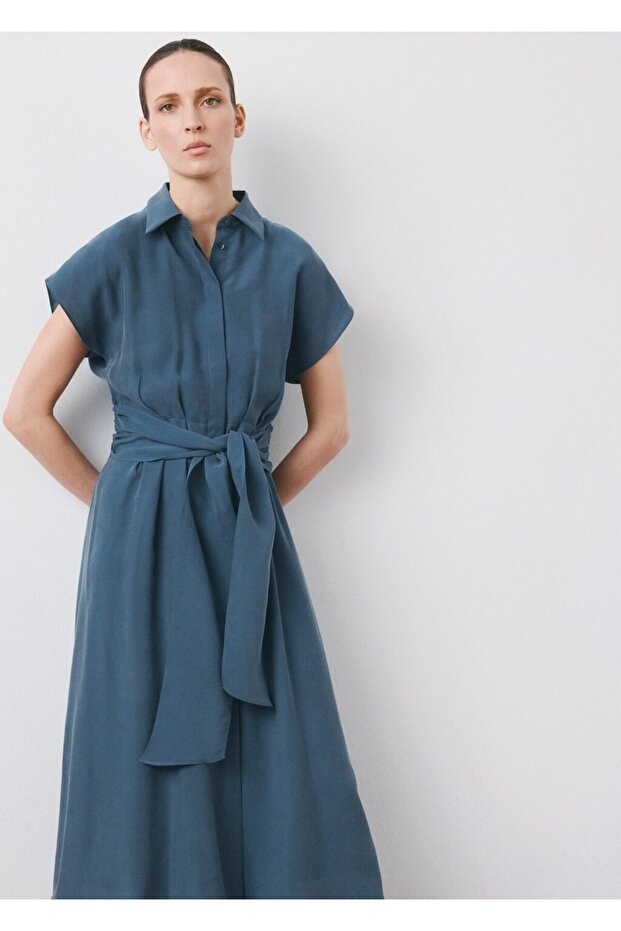 Kemerli gömlek elbise - 1