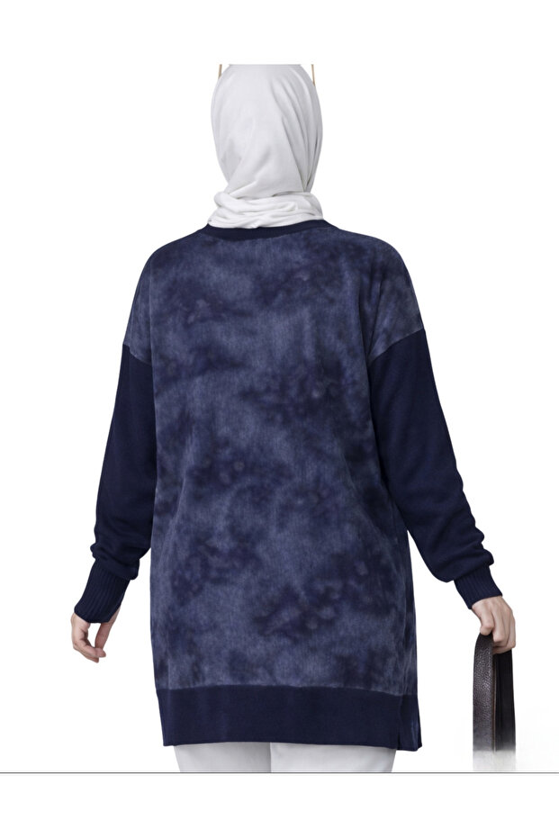 Navy Blue Silk Cupra Slit Mercerized Women's Knitwear Tunic