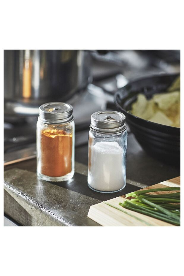 Salt and Pepper Shakers, Glass-Stainless Steel, 8 Cm, 2 Pieces