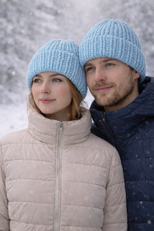 Valentine's Day Special | Hand Knitted Double Beanie Set (Long) - Unisex, Warm Winter Combination