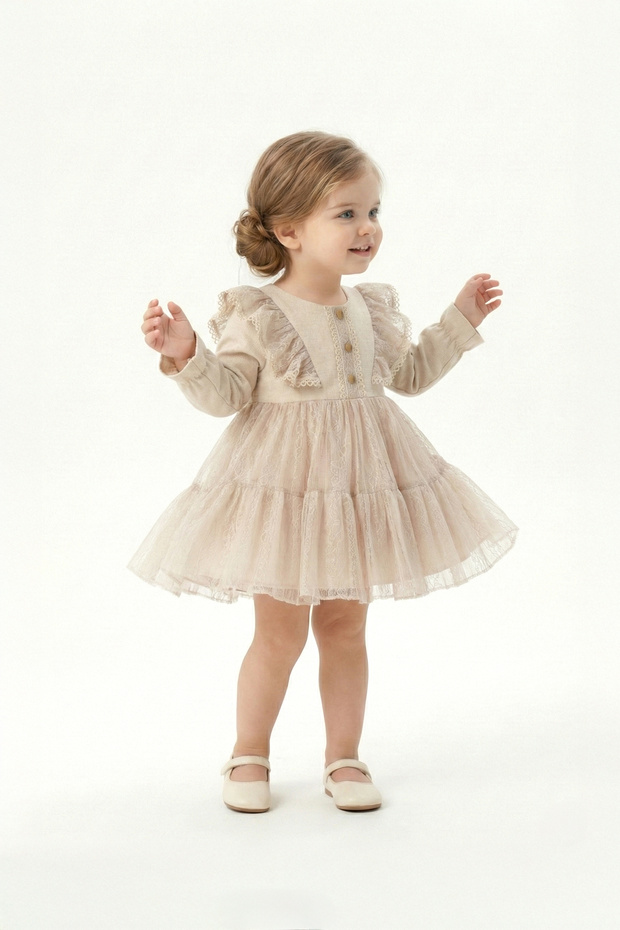 Baby Girl Dress Girl's Dress Floral Birthday Party Wedding Special Occasion Long Sleeve Lined with Bow