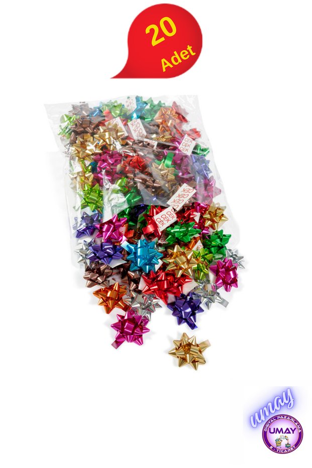 20 Pieces 5 cm Metallic Colorful Self-Adhesive Bow Star | Gift Package and Box Decoration