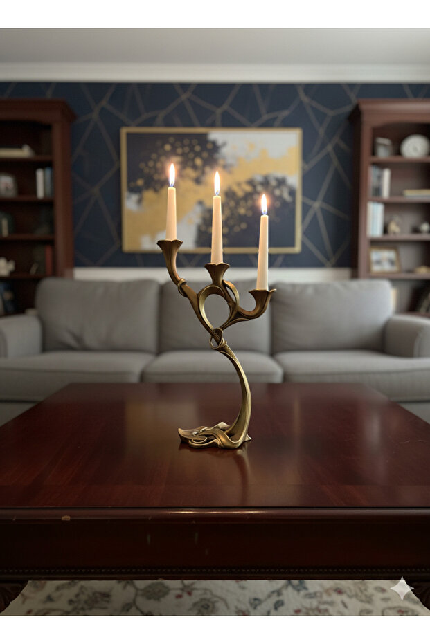 Yapraklı Zarif Şamdan Polyester Obje - 4