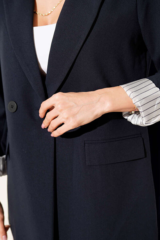 Striped Lined Buttoned Blazer Jacket - 4