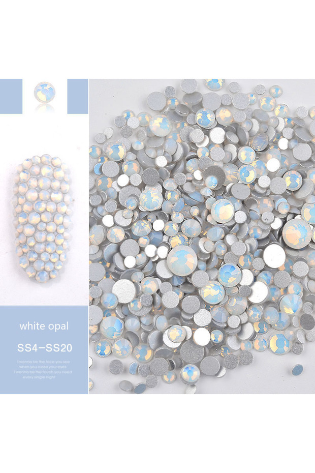 white opal 1Bag 350pcs Mixed Size ss6-ss20 Blue/Green/Pink/White Opal 3D Crystal Nails Art Rhineston