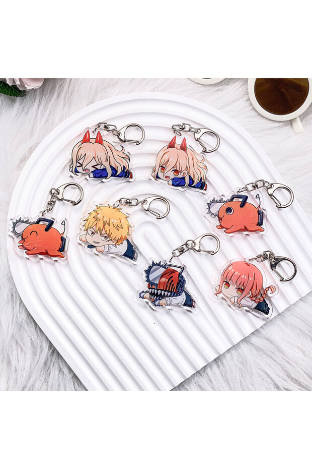 5 cm 8 1/7PCS Anime Chainsaw Man Acrylic Keychain Cartoon Bag Charms Accessories Funny Cute Backpack