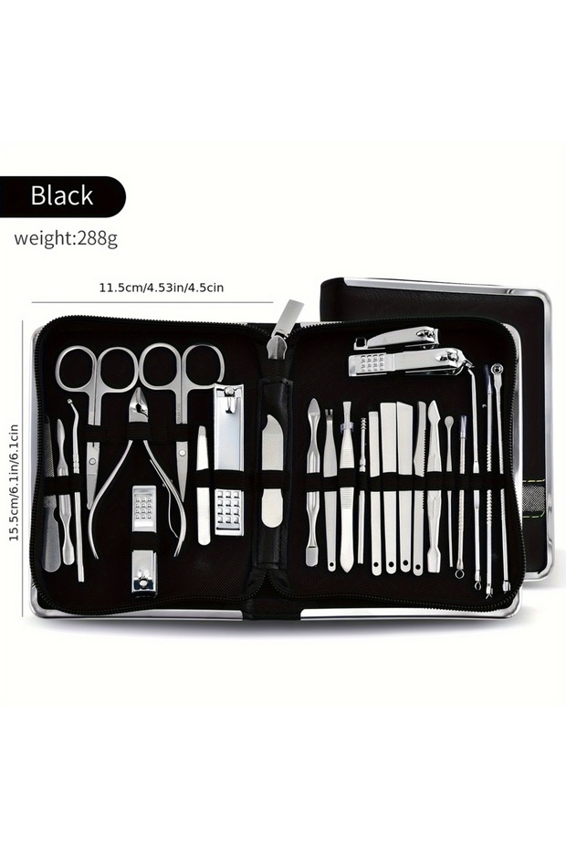 Black 26pcs Professional Stainless Steel 26pcs Set Manicure & Pedicure Kit Precision Nail Care with