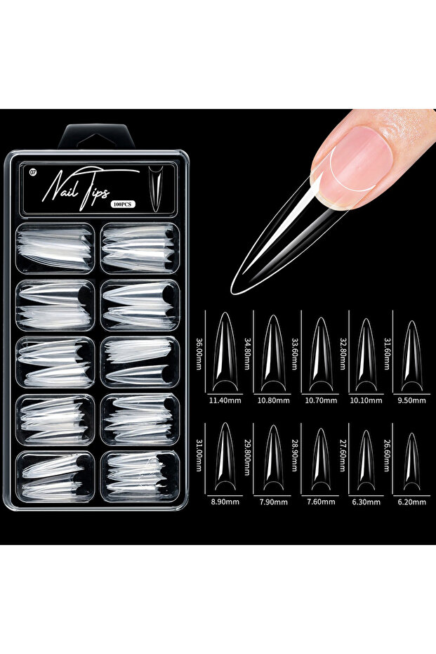 07-100pcs-box 100pcs/box Fake Nail Tips Coffin Press on Nail Clear Full Cover Nail Artificial Press