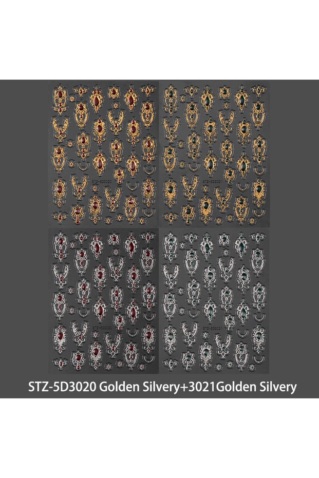 STZ-5D3020-3021 5D Embossed Baroque Gemstone Nail Stickers Bronzing Bohemian Court Crystal Jewerly N