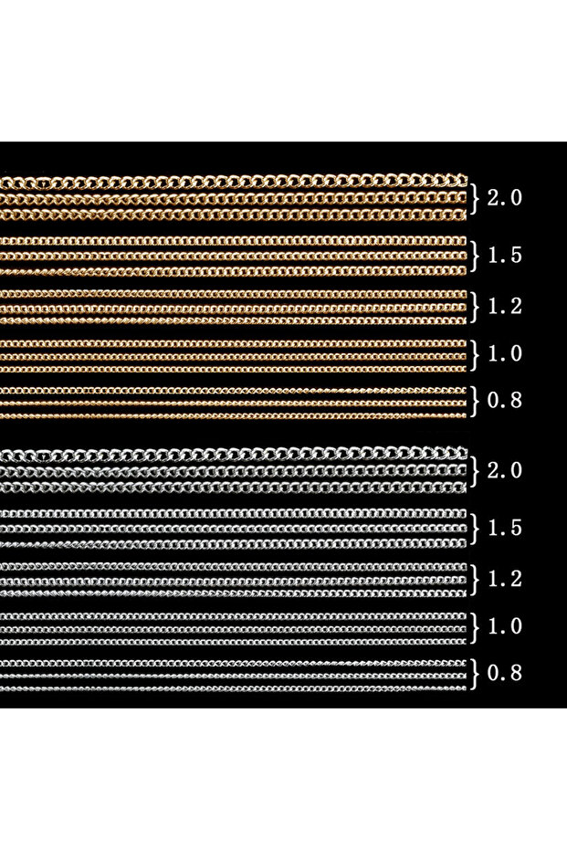 100cmSilver-1.2mm 100Cm 0.8-2.0mm Gold Silver Black Metal Nail Chain Falt Tiny Chain Tips Studs Nail