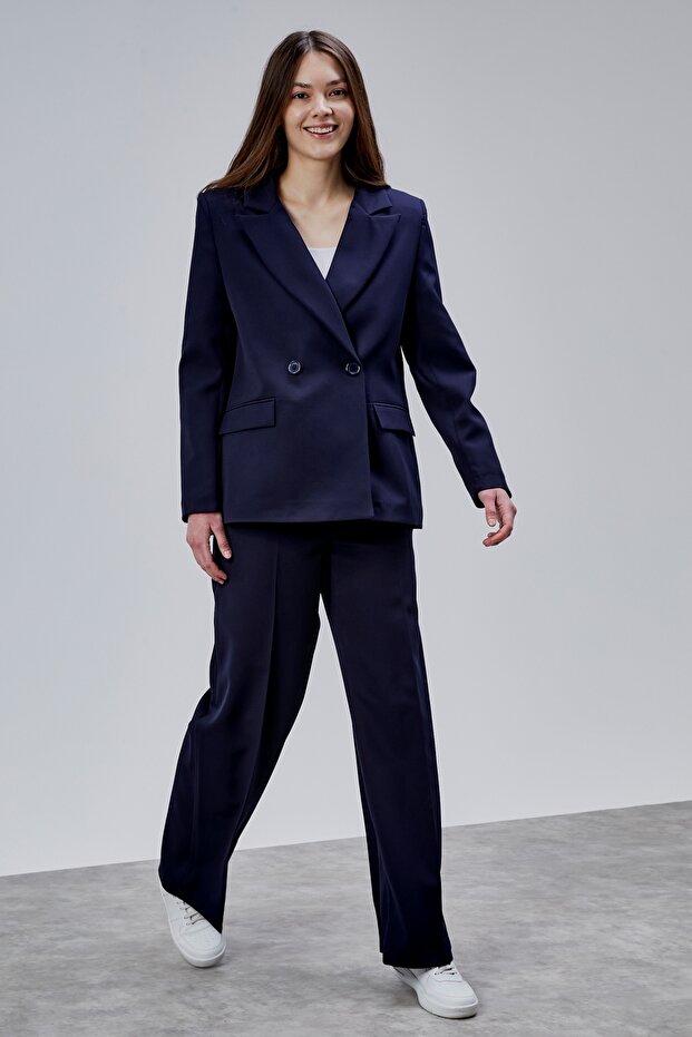 Navy Blue Palazzo Trousers Blazer Jacket Suit