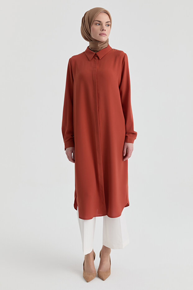 Gizli Patlı Basic Tunik - Turuncu - 3