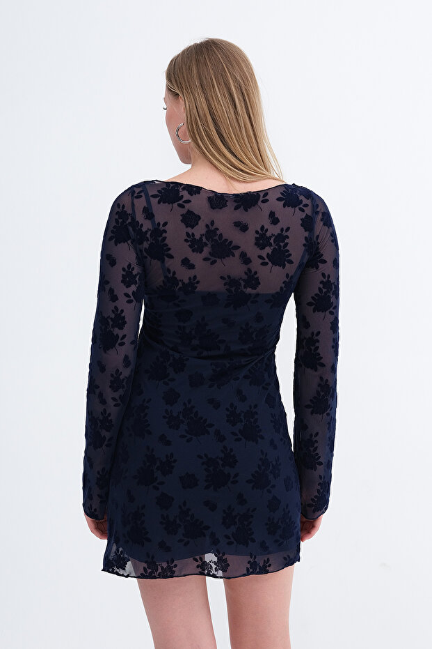 Çiçek Desenli Mini Elbise E18059 - 6