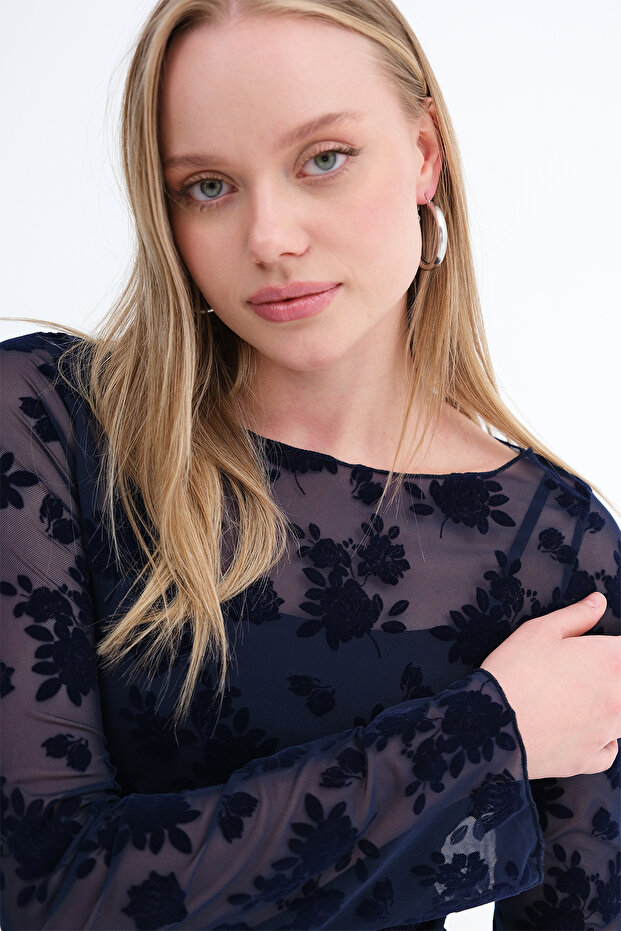 Çiçek Desenli Mini Elbise E18059 - 3