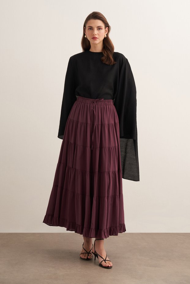 Ruth Layered Voile Long Skirt Burgundy