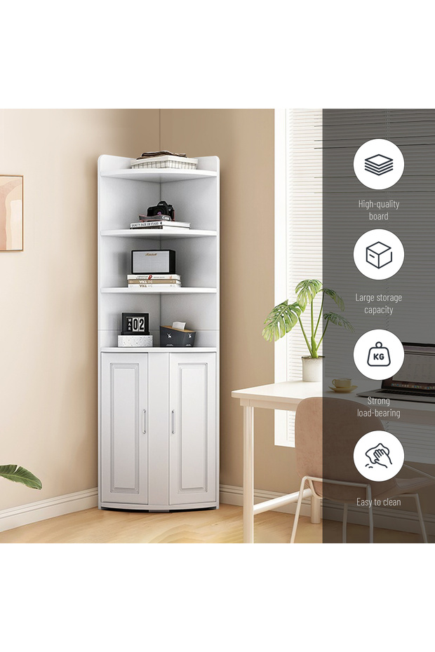 رف زاوية، خزانة تخزين متعددة الطبقات، رف كتب مثلث الشكل قائم على الأرض - 4