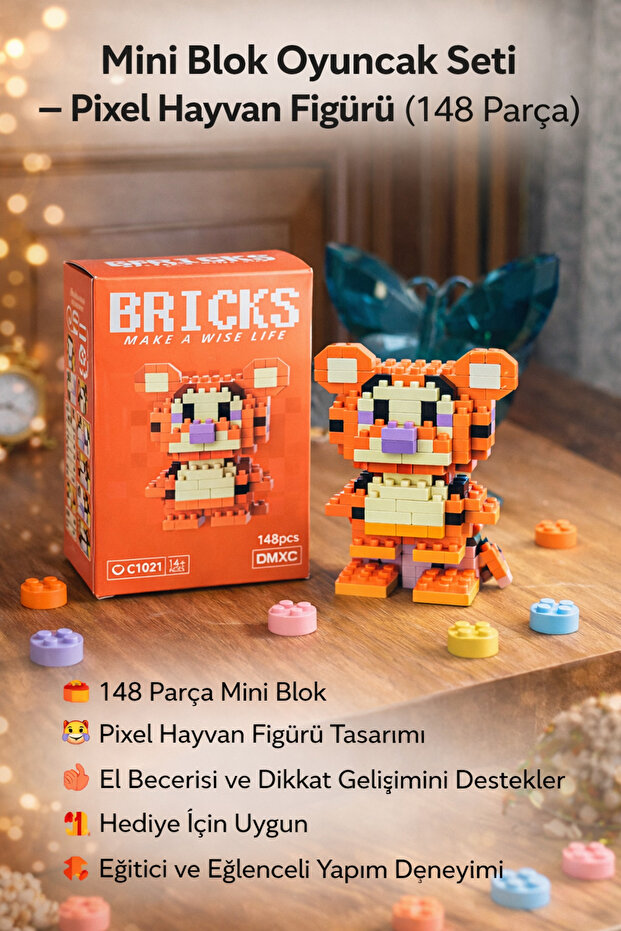 Mini Blok Oyuncak Seti – Pixel Kaplan Figürü (148 Parça) - 1