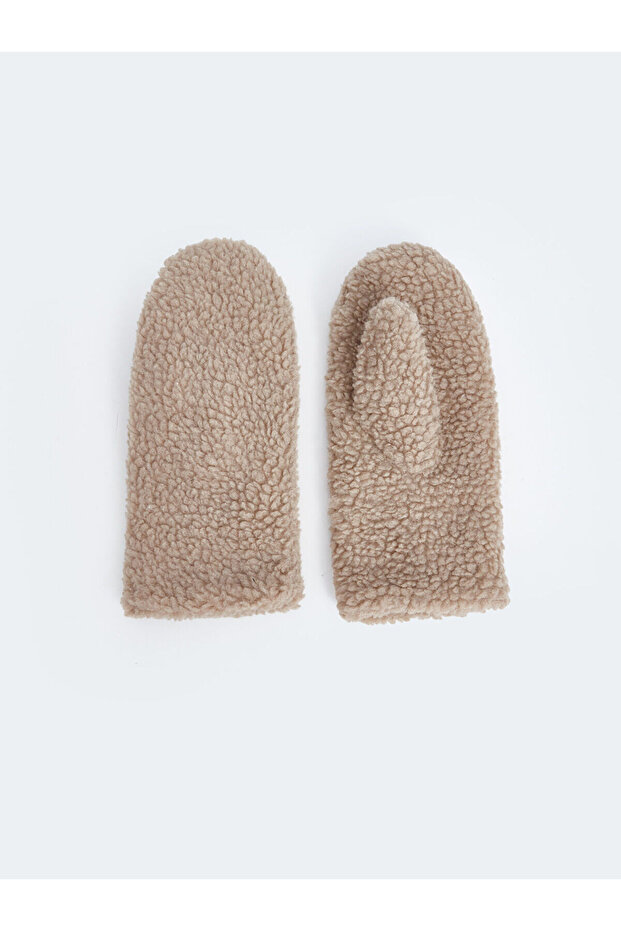 Beige Plush Women's Gloves