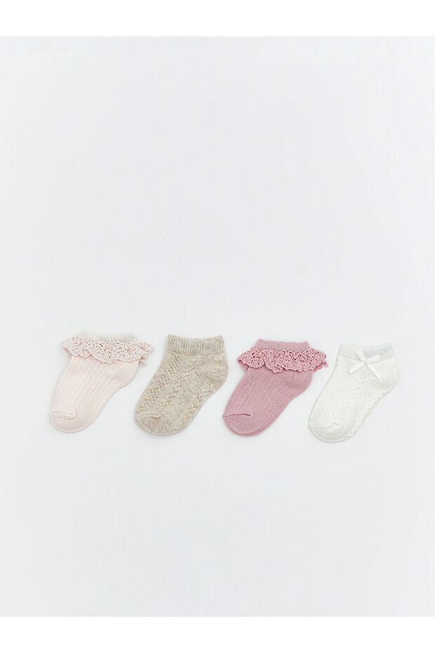 Two Mt Shop Quality Lcw Baby Pink Patterned Baby Girl Booties Socks 4-Pack
