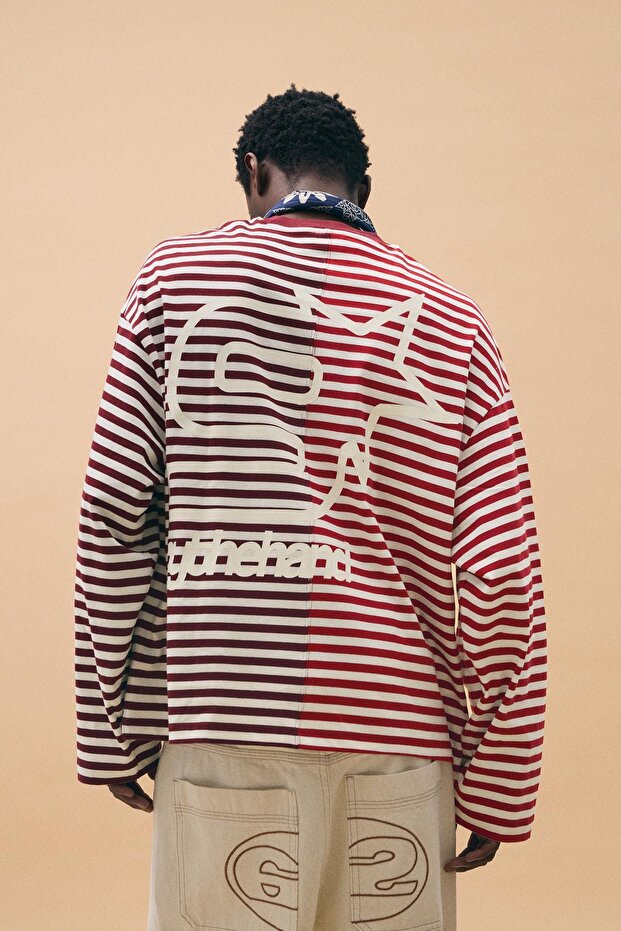 Uzun kollu çizgili baskılı tişört - 2