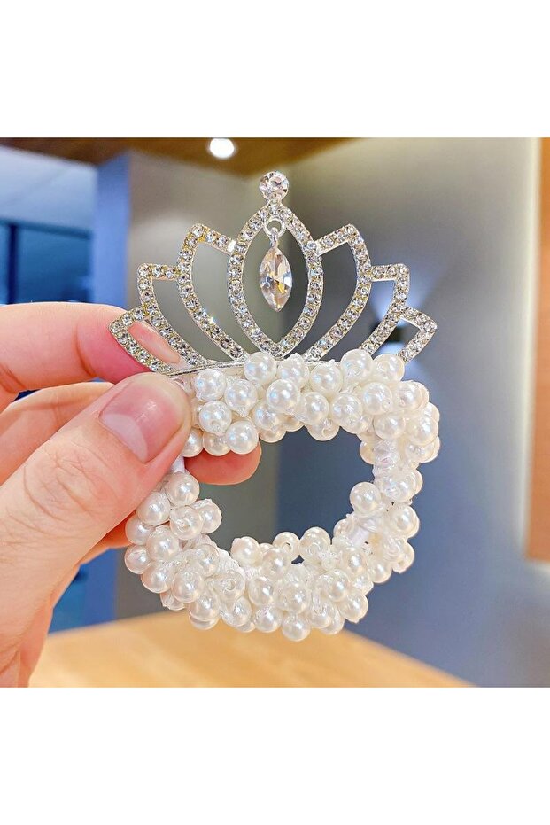 Queen's Crown Figured Zircon Stone Cinderella, Princess Buckle, Horsetail, Children's Rubber Buckle with Pearl Bun