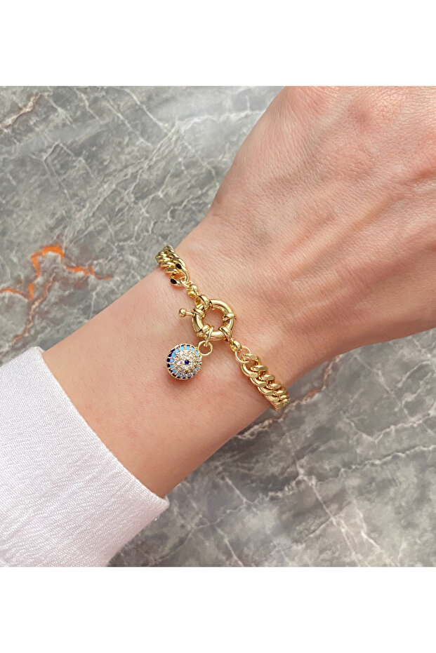 سوار سلسلة قابل للقفل مزين بخرز العين الشريرة - 2